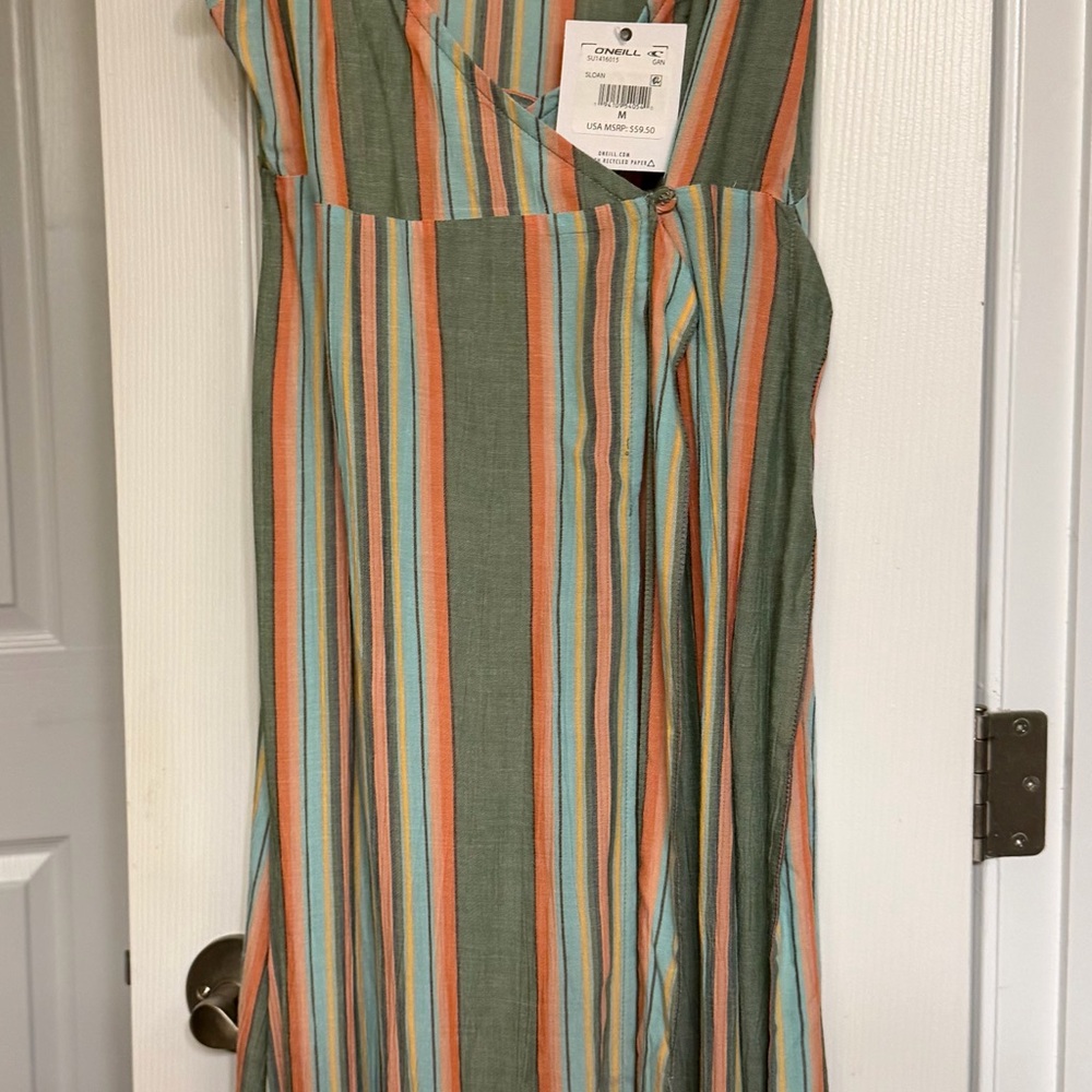 O'Neill Olive Green Multi-Stripe Wrap Maxi Dress